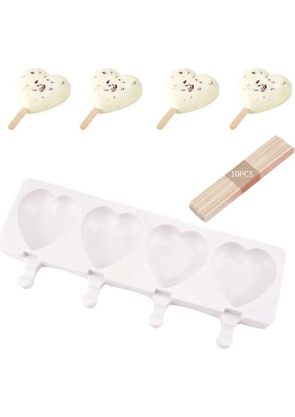 L 10 Adet Sopa ile 2022 Silikon Dondurma Kalıbı Tahta Sopalarla Magnum Kek Kalıbı Kedi Paw Kalp Buz Pop Küp Popsicle Kalıpları Makinesi Dıy Buz Formu (Yurt Dışından)