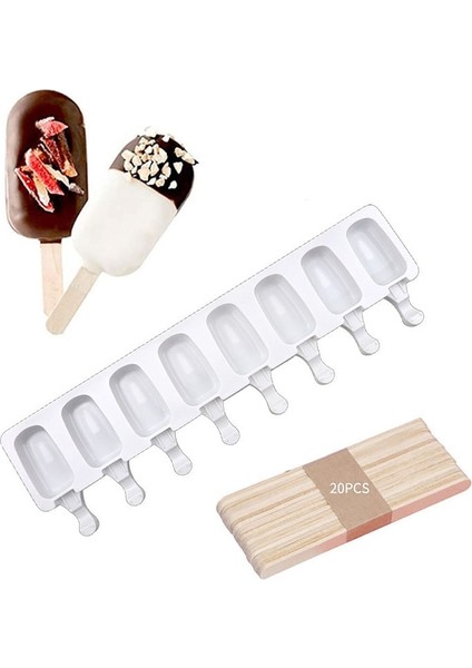 L 10 Adet Sopa ile 2022 Silikon Dondurma Kalıbı Tahta Sopalarla Magnum Kek Kalıbı Kedi Paw Kalp Buz Pop Küp Popsicle Kalıpları Makinesi Dıy Buz Formu (Yurt Dışından)