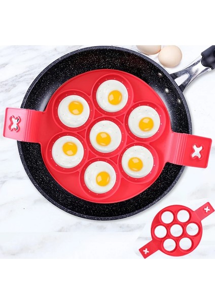 Kırmızı 7 Delik Silikon Yumurta Gözleme Halkası Gözleme Yapımcısı Kalıp Yumurta Pişiricisi Kızarmış Yumurta Şekillendirici Omlet Kalıpları Mutfak Pişirme Aksesuarları (Yurt Dışından) indirimleri