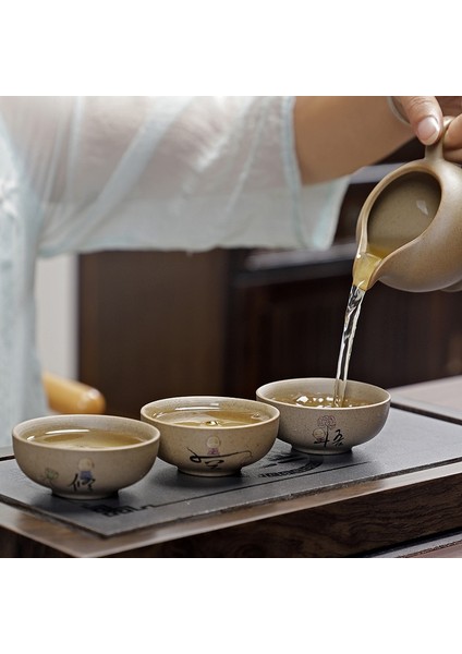 6 Adet Kung Fu Çay Bardağı 6 Adet/takım Seramik Tek Mor Kum Çay Kase Longquan Seladonlar Kaba Seramik (Yurt Dışından)