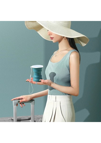Mavi 320 ml Açık Isıya Dayanıklı Katlanabilir Kapaklı Kupa Katlanabilir Seyahat Içecek Bardakları Kamp Için Taşınabilir Silikon Katlanır Su Bardağı (Yurt Dışından)