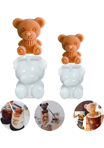 L 3D Teddy Bear Buz Kalıp Silikon Buz Yapım Makinesi Dıy Sabun Kalıp Dondurma Aracı Viski Şarap Kokteyl Kahve Suyu Kek Dekorasyon (Yurt Dışından) fırsatları