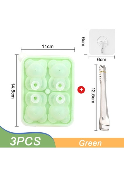 Yeşil 1 Takım 4 Izgara 3D Küçük Teddy Bear Şekilli Buz Kalıbı Silikon Ayı Buz Küpü Kalıp Kahve Süt Çay Viski Makinesi Ev Dondurma Kalıbı (Yurt Dışından)