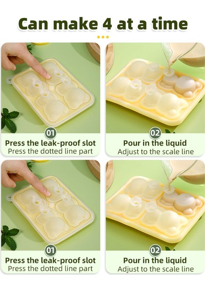 Yeşil 1 Takım 4 Izgara 3D Küçük Teddy Bear Şekilli Buz Kalıbı Silikon Ayı Buz Küpü Kalıp Kahve Süt Çay Viski Makinesi Ev Dondurma Kalıbı (Yurt Dışından) fiyatları