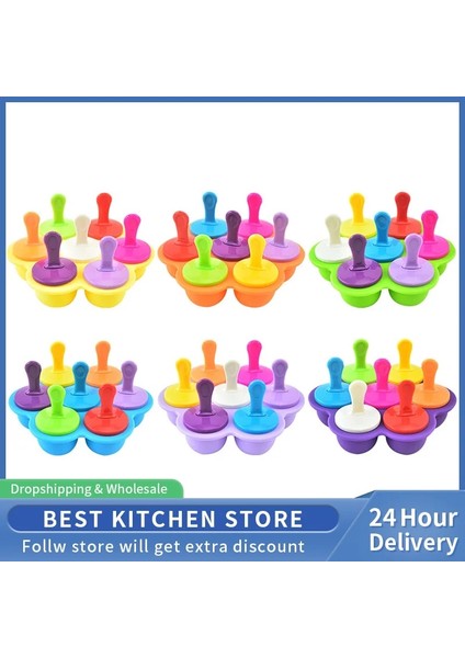 Pembe Dondurma Pops Silikon Kalıp Dondurma Topu Makinesi Popsicles Kalıpları 7 Delik Dıy Gıda Takviyesi Araçları Meyve Sarsıntı Aksesuarları (Yurt Dışından)