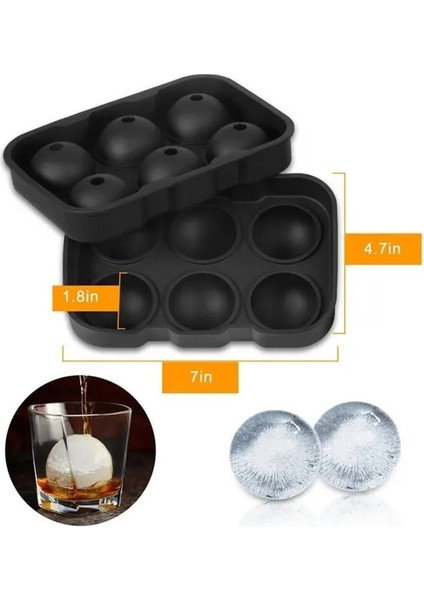 Siyah 6 Delikli Buz Küpü Tepsileri Viski ve Kokteyller Için Kapaklı Silikon Küre Topu Makinesi Bourbon Yeniden Kullanılabilir ve Bpa Içermez (Yurt Dışından)