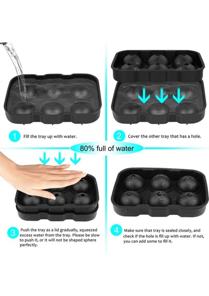 Siyah 6 Delikli Buz Küpü Tepsileri Viski ve Kokteyller Için Kapaklı Silikon Küre Topu Makinesi Bourbon Yeniden Kullanılabilir ve Bpa Içermez (Yurt Dışından) fırsatları
