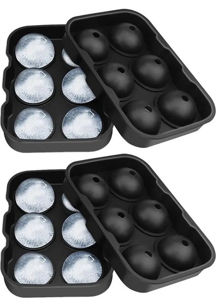 Siyah 6 Delikli Buz Küpü Tepsileri Viski ve Kokteyller Için Kapaklı Silikon Küre Topu Makinesi Bourbon Yeniden Kullanılabilir ve Bpa Içermez (Yurt Dışından) indirimleri