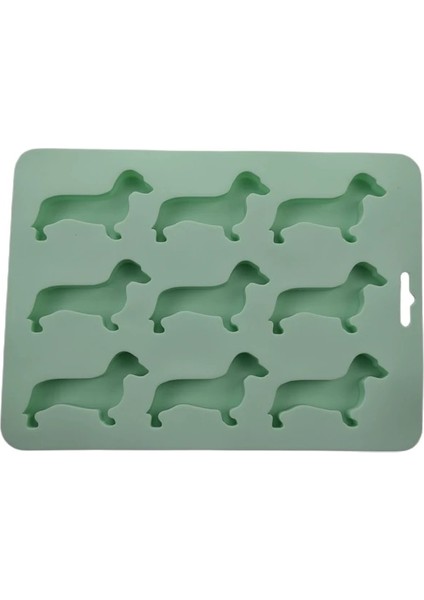 Yeşil Dachshund Köpek Şekilli Buz Küpü Kalıpları Mutfak Silikon Çikolata Kurabiye Kalıbı Dıy Yaratıcı Ev Dokuz Izgaralar Buz Kalıbı Pişirme Araçları (Yurt Dışından)