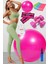 10 Lu Pilates Topu Seti Takımı 3 Lü Pilates Bandı Lastiği 1 kg Dambıl, Bilek Ağırlığı Set Pembe 1
