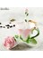 Kırmızı Noolım 3D Gül Kahve Fincanı Emaye Çay Bardağı Seti Kaşık Tabağı Yaratıcı Bardak Seramik Avrupa Kemik Çini Drinkware (Yurt Dışından) 4