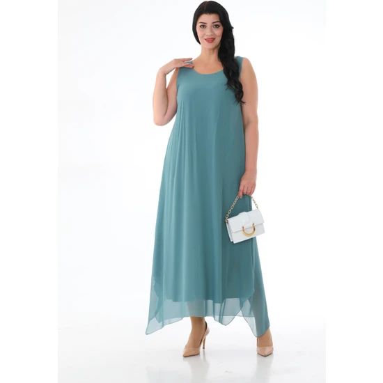 Işıltı Abiye Kadın Sıfır Kol Şifon Uzun Boy Elbise