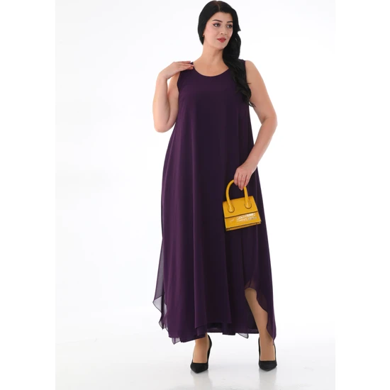 Işıltı Abiye Kadın Sıfır Kol Şifon Uzun Boy Elbise