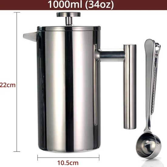1000ML En Iyi French Press Kahve Makinesi Çift Duvar 304 Fiyatı