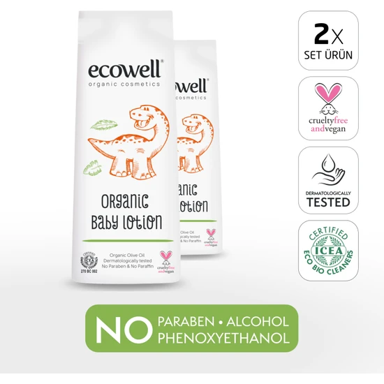 Ecowell Bebek Yüz & Vücut Losyonu, Organik & Vegan Sertifikalı, Nemlendirici Krem, Parabensiz 2x300ml