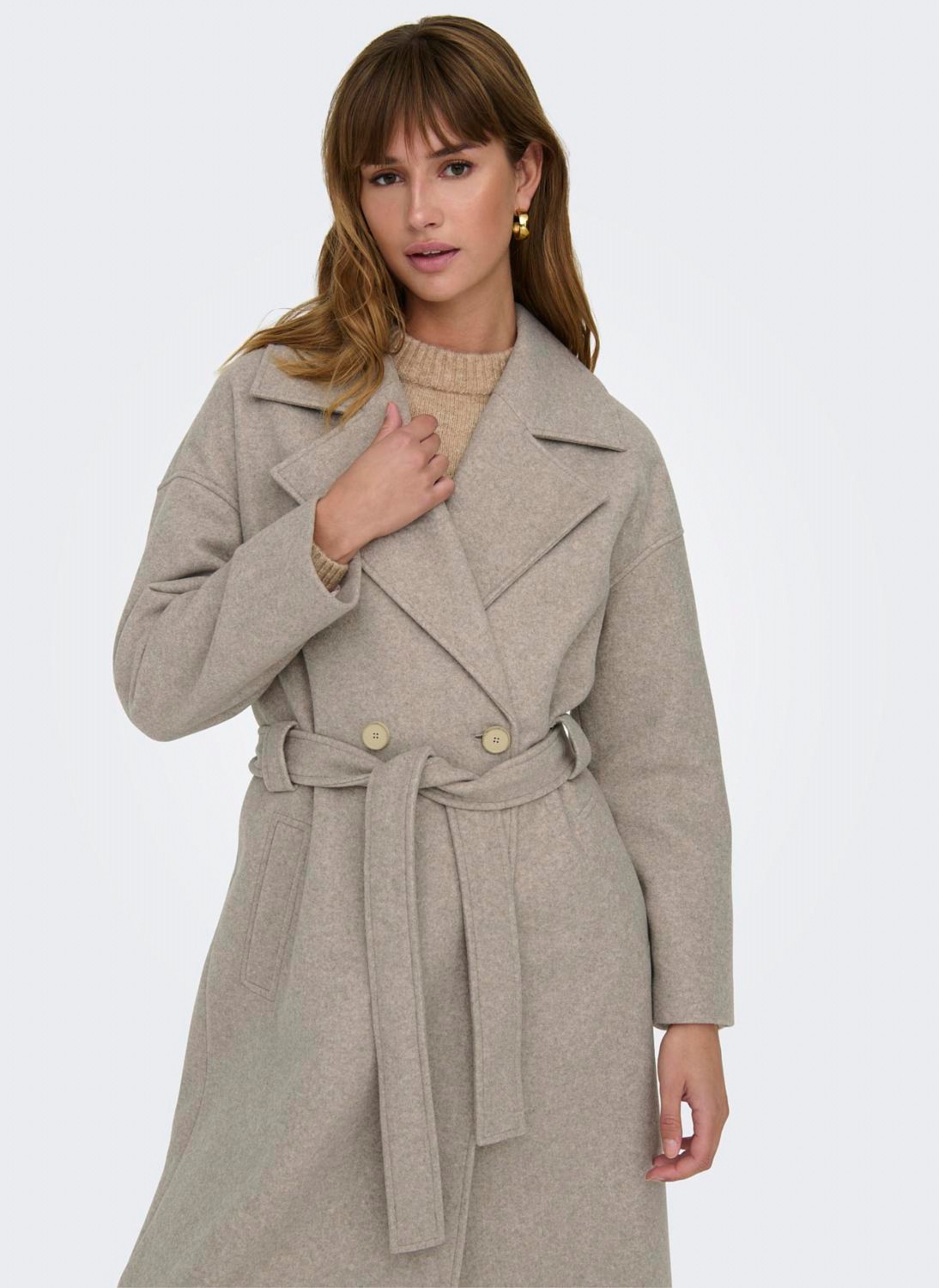 Only Kum Kadın Kaban Onlıngrıd Oversızed Belted Coat cc görsel 2
