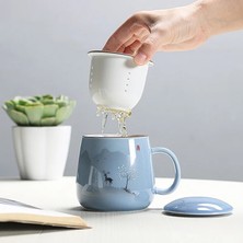 H Seramik Filtre Çay Fincanı Basit Büyük Kapasiteli Çift Drinkware Ev Kahve Kapaklı Kupa Porselen Ofis Çay Ayırma Fincan (Yurt Dışından)