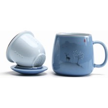 H Seramik Filtre Çay Fincanı Basit Büyük Kapasiteli Çift Drinkware Ev Kahve Kapaklı Kupa Porselen Ofis Çay Ayırma Fincan (Yurt Dışından)