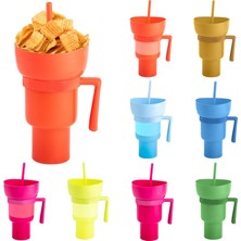 Açık Turuncu 2 In 1 Snack Bowl Içecek Pipetli Bardak Taşınabilir Stadyum Tumbler Renk Değişimi Sıçramaya Dayanıklı Sızdırmaz Taşınabilir Snack Konteyner Yeni (Yurt Dışından)