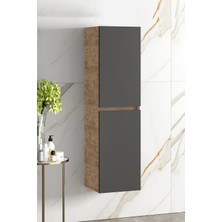 Özceden Yıldız 35*130 cm Atlantik Çam-Antrasit Gri Mat Mdf Asma Banyo Boy Dolabı