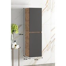 Özceden Yıldız 35*130 cm Atlantik Çam-Antrasit Gri Mat Mdf Asma Banyo Boy Dolabı