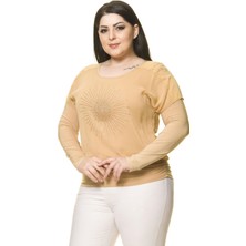 Modayız Kadın Büyük Beden Sarı Taş Işlemeli Bluz A7-3031-1