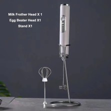 Beyaz Standı ile Ev Elektrikli Süt Köpürtücü Çırpma Yumurta Çırpıcı USB Şarj Edilebilir El Kahve Blender Süt Çalkalayıcı Mikser Köpürtücü Gıda Blender (Yurt Dışından)