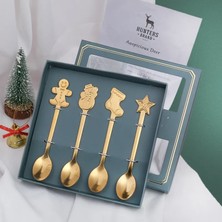 Gümüş - Mr Gingerbr 2pcs/4pcs Noel Hediyesi Dekorasyon Tatlı Kaşıkları Kardan Adam Noel Çorabı Çatal Kaşık Noel Hediye Kutusu Zencefilli Kurabiye Kaşığı (Yurt Dışından)