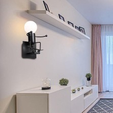 YHome Insansı Yaratıcı Duvar Işığı Kapalı Duvar Lambası Modern Duvar Aplik Işığı Sanat Dekoru Demir E27 Taban Yatak Odası Çocuk Oda Mutfağı (Kaykay Kötü Adam Siyah) (Yurt Dışından)