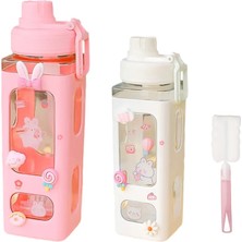 Beyaz Su Şişesi 900 ml 700/900 ml Kawaii Su Pipetli Şişe 3D Sevimli Ayı Etiket Bpa Ücretsiz Plastik Kare Damlatmaz Bardak Poratable Drinkware (Yurt Dışından)