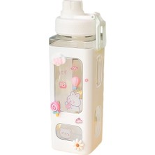 Beyaz Su Şişesi 900 ml 700/900 ml Kawaii Su Pipetli Şişe 3D Sevimli Ayı Etiket Bpa Ücretsiz Plastik Kare Damlatmaz Bardak Poratable Drinkware (Yurt Dışından)