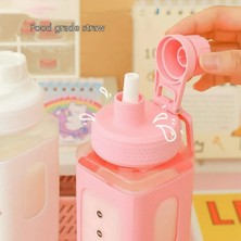 Beyaz Su Şişesi 900 ml 700/900 ml Kawaii Su Pipetli Şişe 3D Sevimli Ayı Etiket Bpa Ücretsiz Plastik Kare Damlatmaz Bardak Poratable Drinkware (Yurt Dışından)