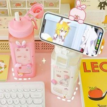 Beyaz Su Şişesi 900 ml 700/900 ml Kawaii Su Pipetli Şişe 3D Sevimli Ayı Etiket Bpa Ücretsiz Plastik Kare Damlatmaz Bardak Poratable Drinkware (Yurt Dışından)