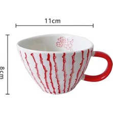 Stil 3 300-400 ml Japon Kupa Geniş Ağızlı Saplı El Boyalı Geometrik Seramik El Yapımı Düzensiz Bardak Süt Çay Yulaf Ezmesi Kahve Kupa (Yurt Dışından)