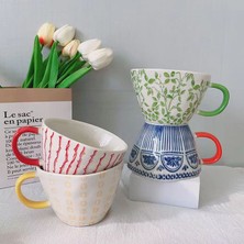 Stil 3 300-400 ml Japon Kupa Geniş Ağızlı Saplı El Boyalı Geometrik Seramik El Yapımı Düzensiz Bardak Süt Çay Yulaf Ezmesi Kahve Kupa (Yurt Dışından)