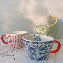 Stil 3 300-400 ml Japon Kupa Geniş Ağızlı Saplı El Boyalı Geometrik Seramik El Yapımı Düzensiz Bardak Süt Çay Yulaf Ezmesi Kahve Kupa (Yurt Dışından)