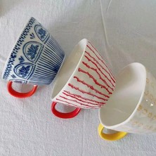 Stil 3 300-400 ml Japon Kupa Geniş Ağızlı Saplı El Boyalı Geometrik Seramik El Yapımı Düzensiz Bardak Süt Çay Yulaf Ezmesi Kahve Kupa (Yurt Dışından)