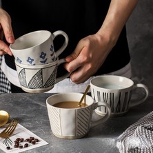 B 300 ml 300 ml Japon Tarzı Taş Kupa El Boyaması Kil Retro Kahve Fincanı Seramik Su Bardağı Restoran Ev Büyük Kapasiteli Kupa Hediye (Yurt Dışından)