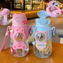 Yeşil 680 ml Çocuk Sevimli Su Şişesi Kawaii Plastik Kapaklı Bardak Kız Karikatür Taşınabilir Öğrenci Okul Su Şişesi Saman Su Bardağı (Yurt Dışından)