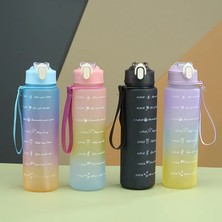 Siyah 300ML-900ML-2000ML 3 Adet Set Spor Su Şişesi Taşınabilir Degrade Renk Plastik Su Bardağı Büyük Kapasiteli Saman Bardak Açık Seyahat Spor Salonu Fitness Sürahiler (Yurt Dışından)