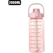 Pembe 2.0l 2 Litre Açık Spor Içme Şişeleri Zaman Işaretleyici ile Samanlı Su Şişesi Büyük Kapasiteli Açık Fincan Spor Su Şişesi (Yurt Dışından)