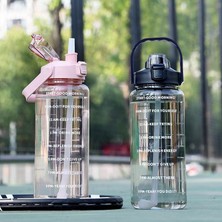 Pembe 2.0l 2 Litre Açık Spor Içme Şişeleri Zaman Işaretleyici ile Samanlı Su Şişesi Büyük Kapasiteli Açık Fincan Spor Su Şişesi (Yurt Dışından)