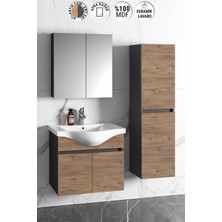 Özceden Yıldız 55+35 cm Antrasit Gri Mat-Atlantik Çam Mdf Seramik Lavabolu Asma Banyo Dolabı Takımı