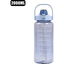 Mavi 2000 ml 2 Litre Samanlı Su Şişesi Kadın Kızlar Büyük Taşınabilir Seyahat Şişeleri Spor Fitness Fincan Yaz Soğuk Su Zaman Ölçeği ile (Yurt Dışından)