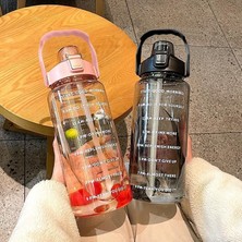 Yeşil 2000 ml 2 Litre Samanlı Su Şişesi Kadın Kızlar Büyük Taşınabilir Seyahat Şişeleri Spor Fitness Fincan Yaz Soğuk Su Zaman Ölçeği ile (Yurt Dışından)