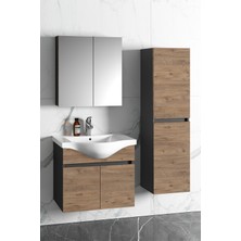 Özceden Yıldız 65+35 cm Antrasit Gri Mat-Atlantik Çam Mdf Seramik Lavabolu Asma Banyo Dolabı Takımı