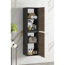 Özceden Yıldız 65+35 cm Antrasit Gri Mat-Atlantik Çam Mdf Seramik Lavabolu Asma Banyo Dolabı Takımı