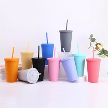 07 Çift Duvarlı Bardak Plastik Termostabilite Sevimli Yüksek Kapasiteli Yüksek Kaliteli Sofra Takımı Kahve Fincanı 450 ml Kapaklı Saman Saman Bardağı (Yurt Dışından)