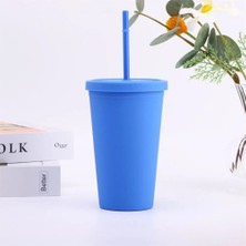 07 Çift Duvarlı Bardak Plastik Termostabilite Sevimli Yüksek Kapasiteli Yüksek Kaliteli Sofra Takımı Kahve Fincanı 450 ml Kapaklı Saman Saman Bardağı (Yurt Dışından)