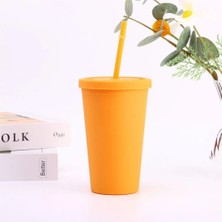 07 Çift Duvarlı Bardak Plastik Termostabilite Sevimli Yüksek Kapasiteli Yüksek Kaliteli Sofra Takımı Kahve Fincanı 450 ml Kapaklı Saman Saman Bardağı (Yurt Dışından)